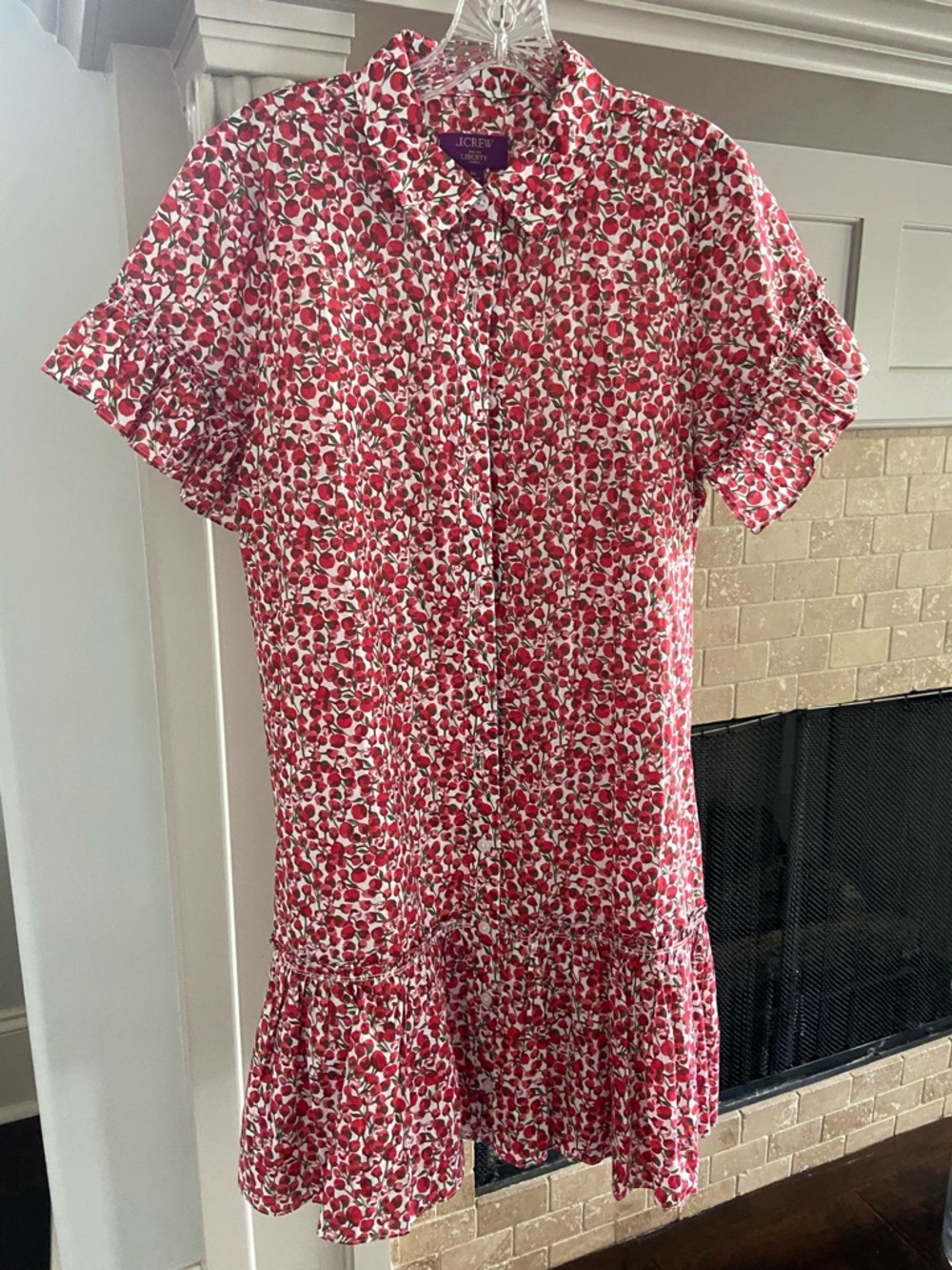 J. Crew White Shirt with Red and Green Floral Print
